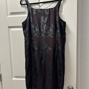 Special Occasion Mini dress - red & black with beadwork and texture